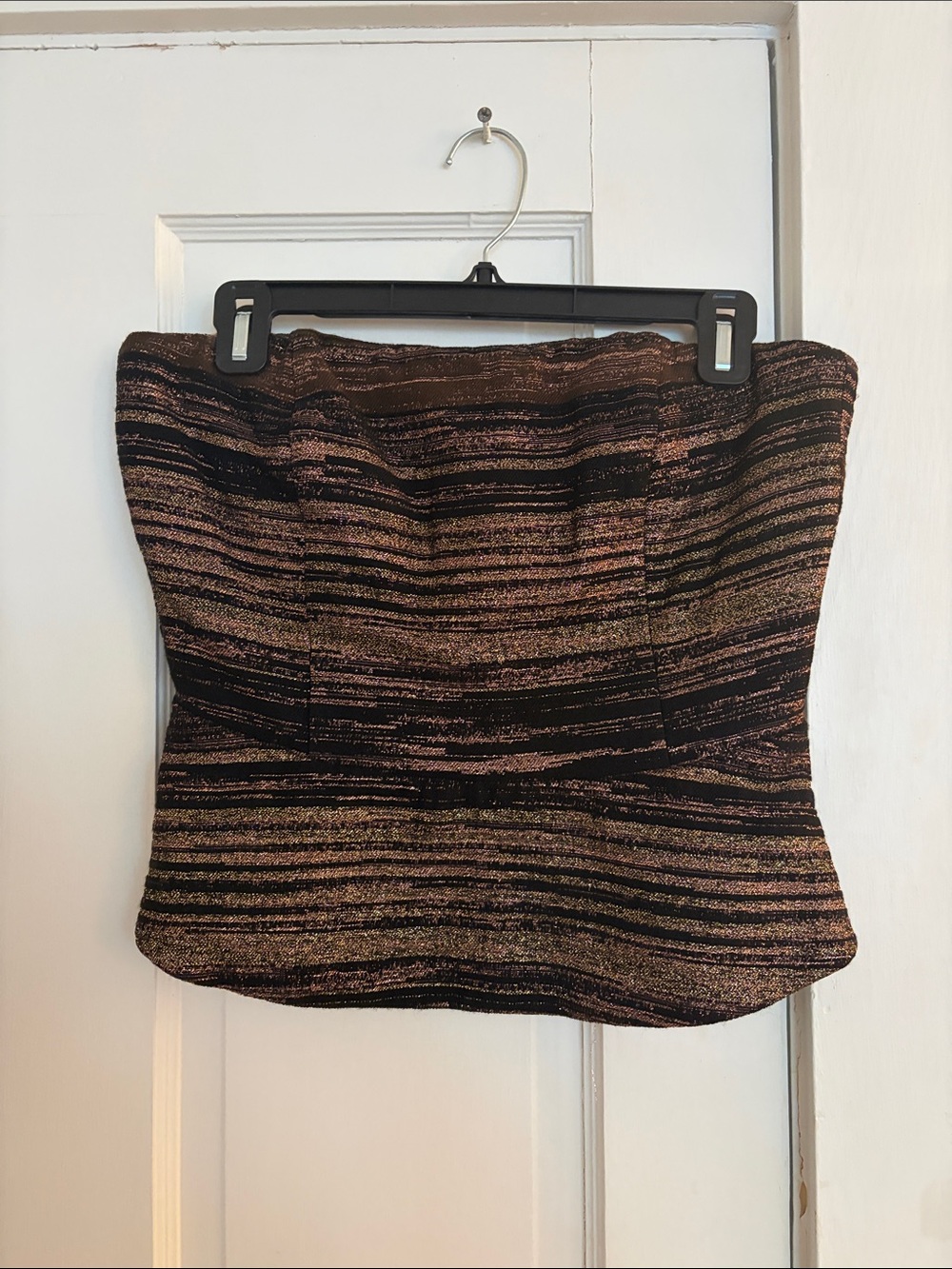 Lavender Brown Metallic Stripe Strapless Top - Black and Bronze